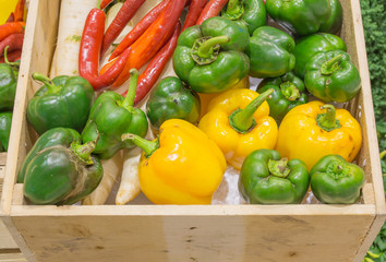 Agriculture harvested products on wooden planks