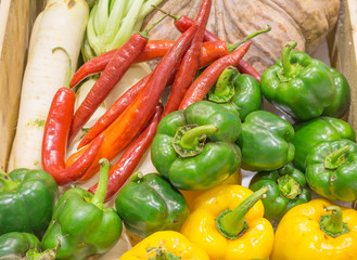 Agriculture harvested products on wooden planks