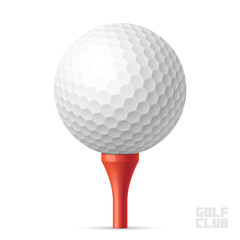 Golf ball on red tee - obrazy, fototapety, plakaty