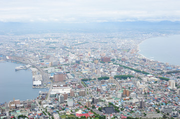View of Hakodate lookout, famous city and attraction in Hokkaido, Japan.