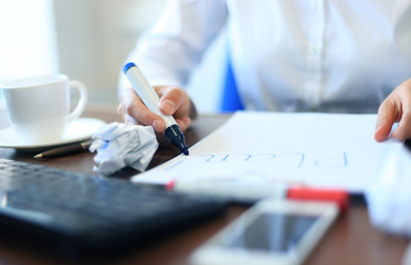 Business woman writing blank plan list
