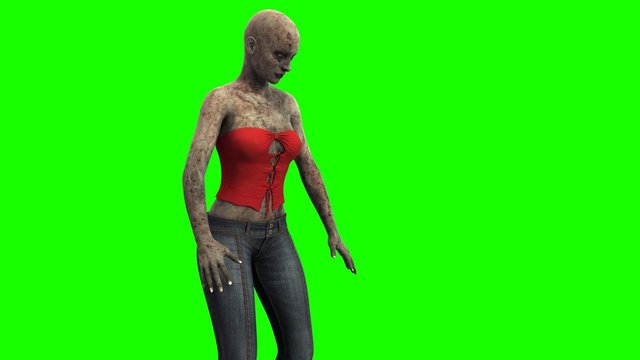 walking dead zombie girl reacts to the environment green screen