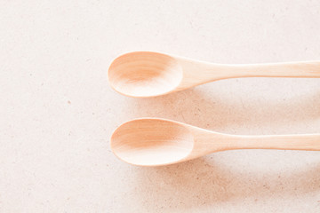 Closeup top view of wooden spoons