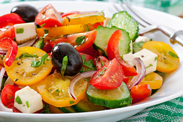 Greek salad with feta, cherry tomatoes and black olives