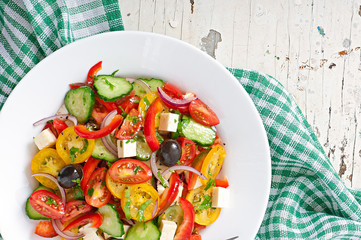Greek salad with feta, cherry tomatoes and black olives