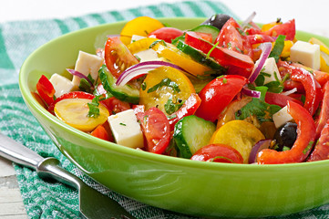 Greek salad with feta, cherry tomatoes and black olives