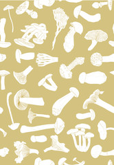 fungus silhouettes sketches brown seamless background