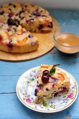 Summer cake with berries, selective focus
