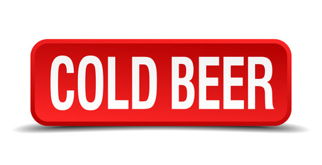 cold beer red square button isolated on white background
