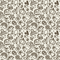 Naklejka premium Seamless texture with icons - season
