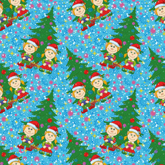 Seamless Christmas background, babies and tree
