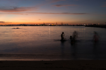 twilight of Laem Chabang seaside at Sriracha with sunset sky