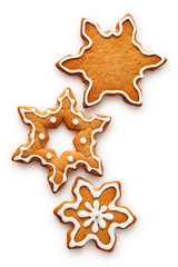 Gingerbread christmas snowflakes  on white background