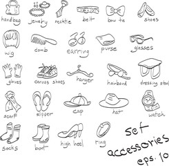 hand drawn set of accessories, doodles