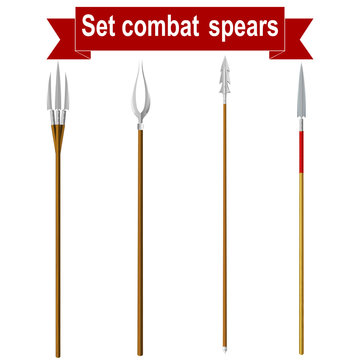 Set combat spears isolated on a white background. Vector illustr