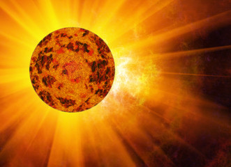 rays beam of hot planet on space stars backgrounds