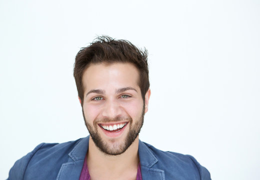 One man smiling with beard on white background