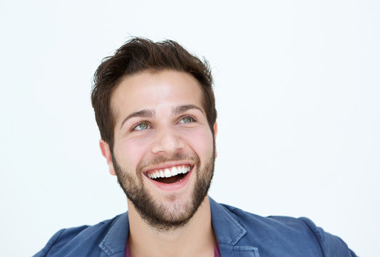Smiling man face on white background
