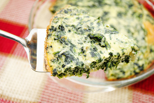 Close Up of a Serving of Spinach Quiche