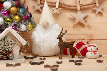 Christmas decoration over wooden background