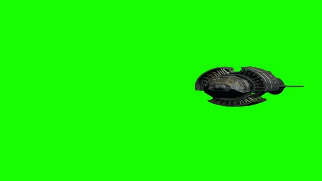 Spaceship dropship in fly  - green screen 