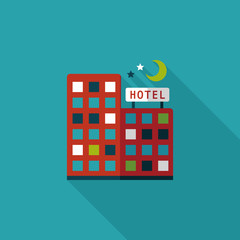 Hotel flat icon with long shadow