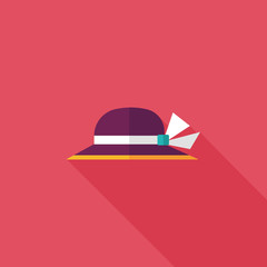 Fototapeta premium Women hat flat icon with long shadow