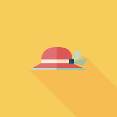 Fototapeta premium Women hat flat icon with long shadow