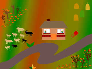Autumn country landscape illustration