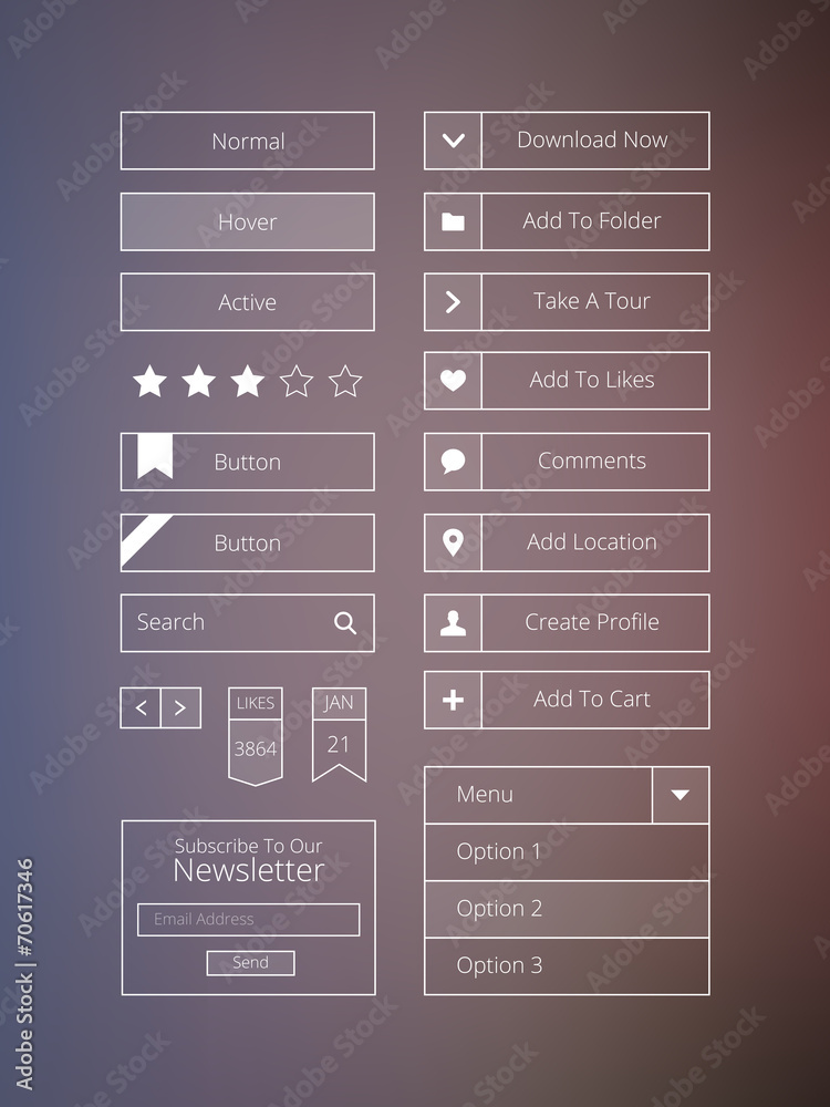 Wall mural outline web buttons set