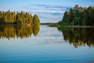 Fototapeta na wymiar Forest reflecting in lake