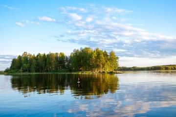 Forest reflecting in lake