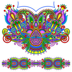 Neckline ornate floral paisley embroidery fashion design, ukrain