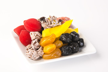 preserved fruits & Dried fruits. Food Snack on a Background