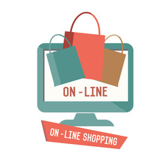 On line shopping symbol on white background,Retro colour