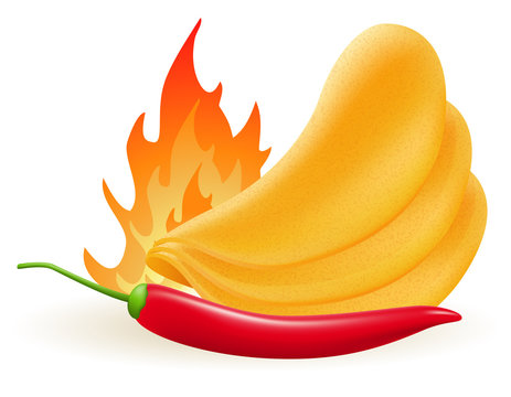 potato chips with hot peppers chili vector illustration