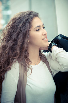 beautiful curly long brunette hair moroccan woman