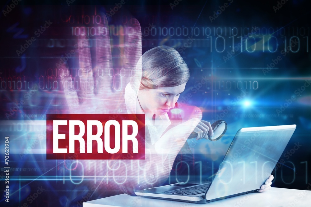 Poster error against red technology hand print design