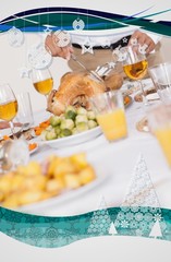 Turkey being carved at dinner table