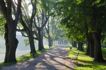Belarus, Nesvizh. Sunny morning in the park