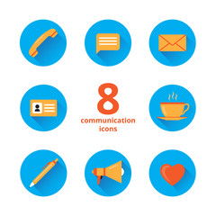 8 flat communication icon set