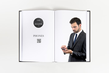 Business man sending a message printed on book