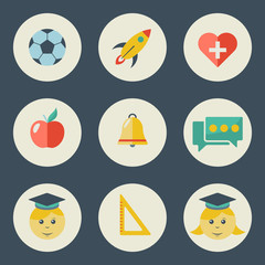 School and education icons flat design vector set