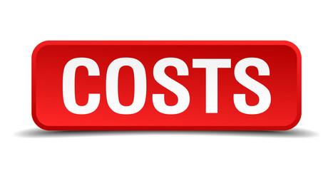 Costs red square button isolated on white background