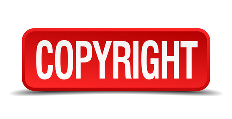 Copyright red square button isolated on white background
