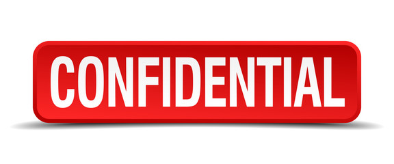 confidential red square button isolated on white background