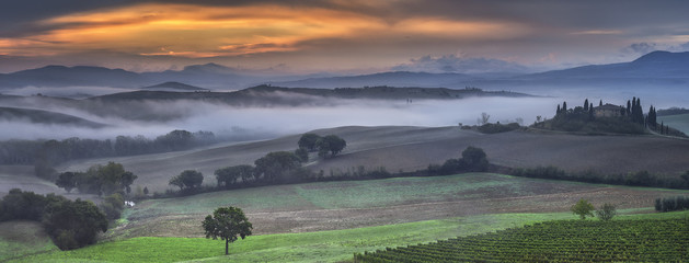 panoramic view to D`orcia valley in Tuscany