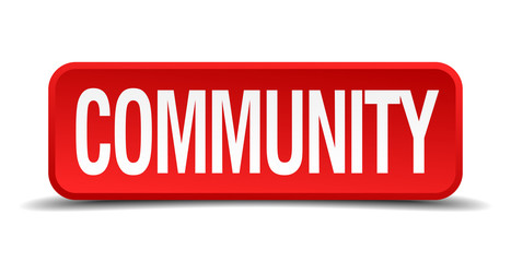 Community red square button isolated on white background