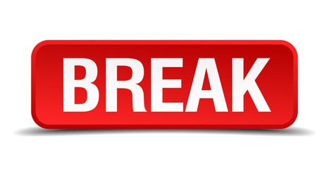 Break red square button isolated on white background