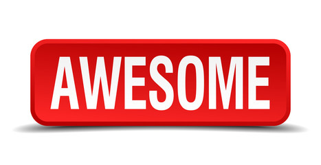 awesome red square button isolated on white background